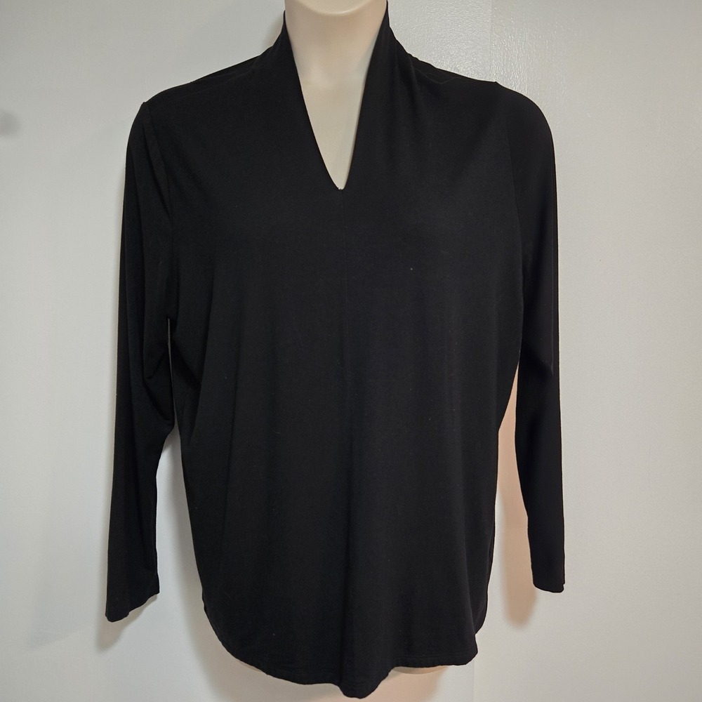 Talbots Plus Sz 1X Black Long Sleeve V-Neck Cotton Modal Stretch Minimalist Top